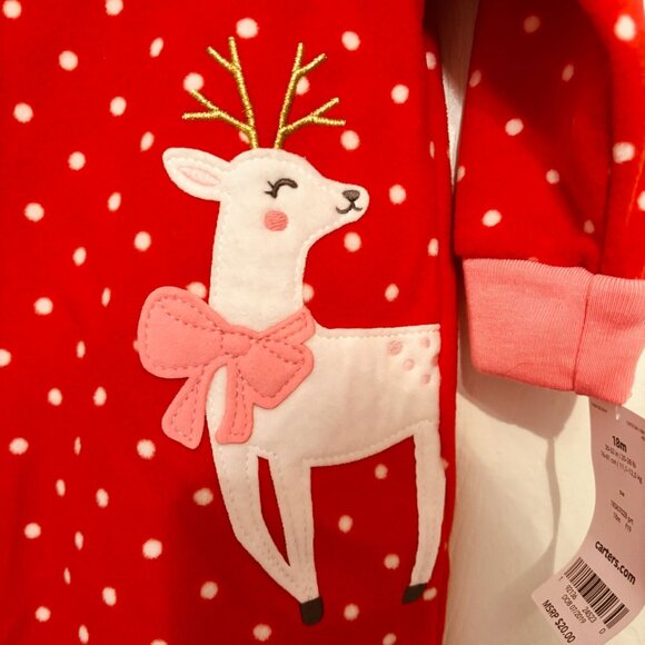 Carter’s Baby Girl Fleece Footie Pajamas Red Reindeer 18 Months - Picture 4 of 7